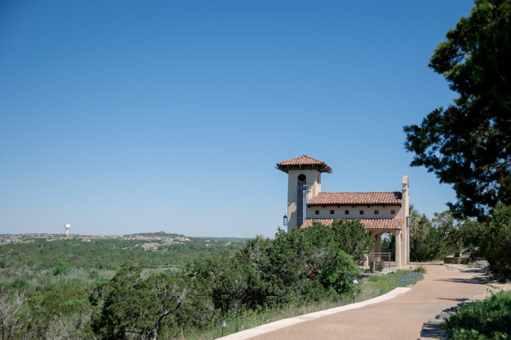 Full view of Chapel Dulcinea and Texas Hill Country, an amazing location to propose in Austin.