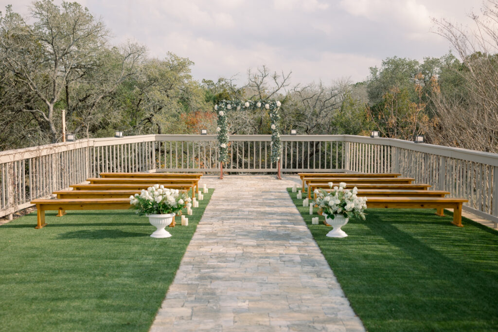 The ceremony site in the open air pavilion at Jacob's Well Vineyard Wedding Venue.
