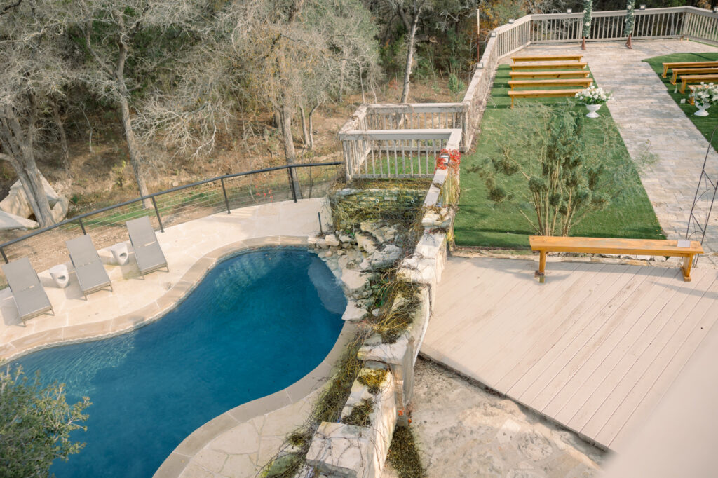 The exterior including the pool at Jacob's Well Vineyard in Wimberly, Texas.