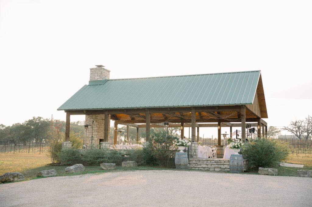 The exterior of the reception hall at Jacob's Well Vineyard by Lois M Photography.