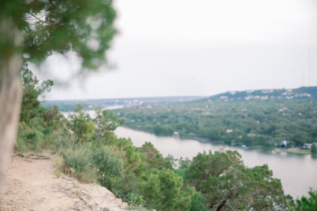 Beautiful view at the top of Mount Bonnell where you can propose in Austin, Texas.