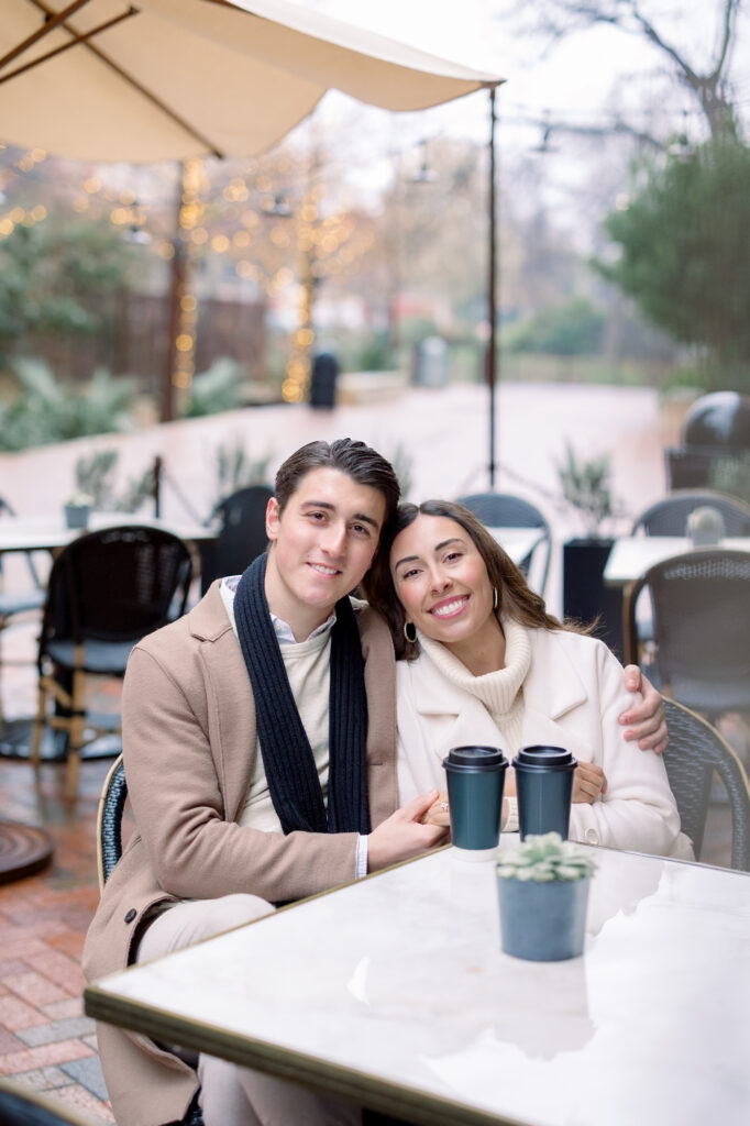 A romantic coffee date at the Larder during engagement photoshoot
