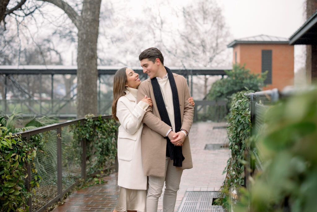 Misty engagement session at the Pearl with beautiful greenery