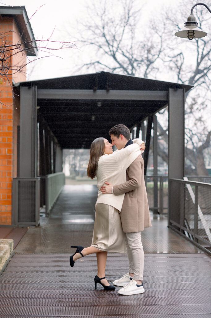 Romantic misty engagement session in the city at the Pearl downtown San Antonio by Lois M Photography