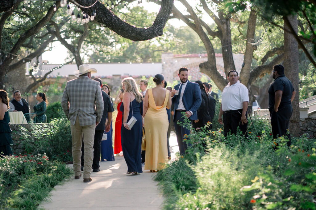 Guests mingling during cocktail hour in the Courtyard at the Veranda San Antonio 