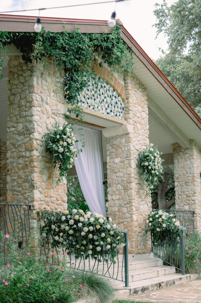 Beautiful cascading florals on covered pavilion at the Veranda in San Antonio