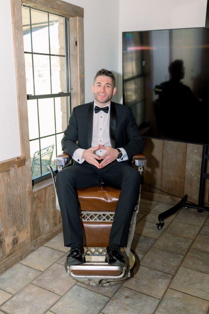 Groom getting ready space at Ranch Austin