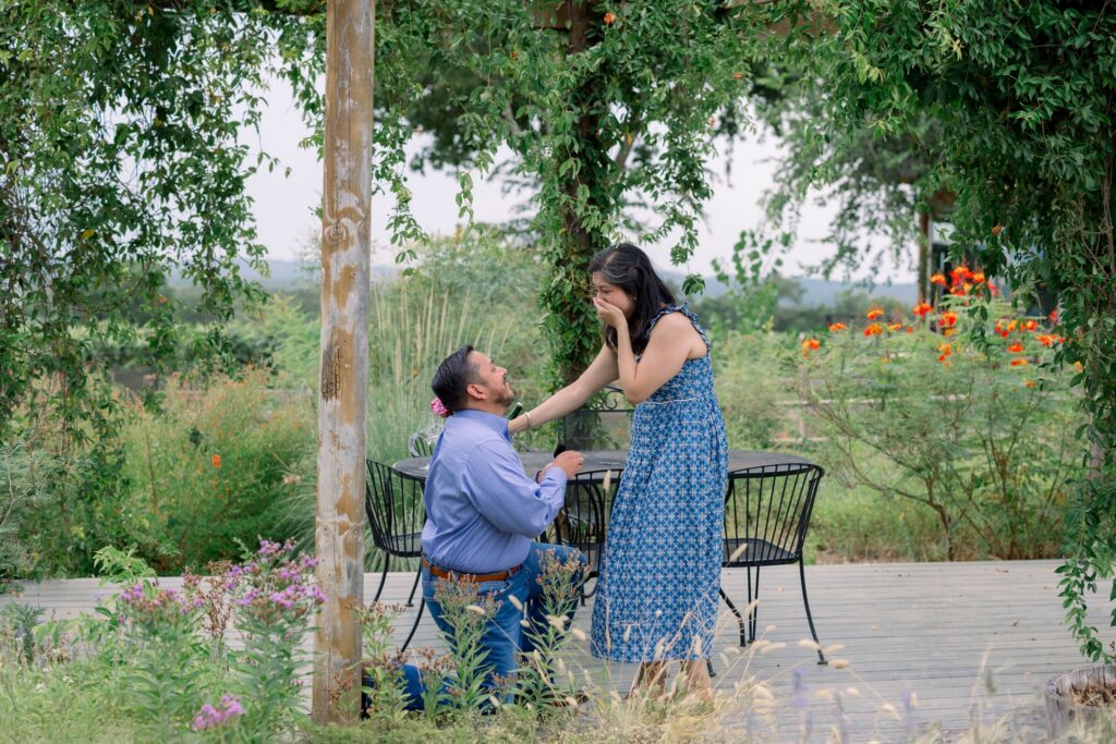 Man proposal to woman at William Chris Vineyards in Hye, TX